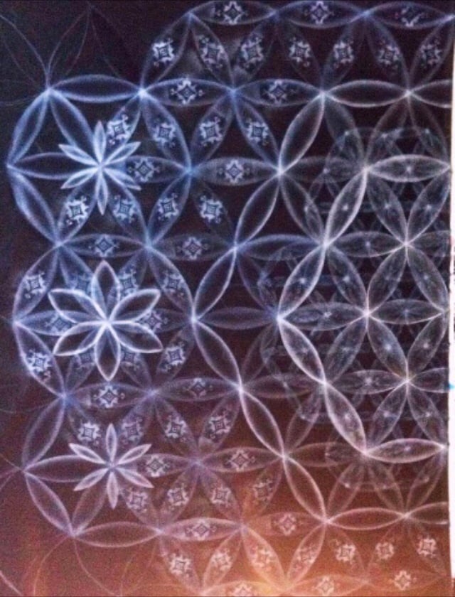 Œuvre géométrique avec formes de coquillages par Claudia Sicotte